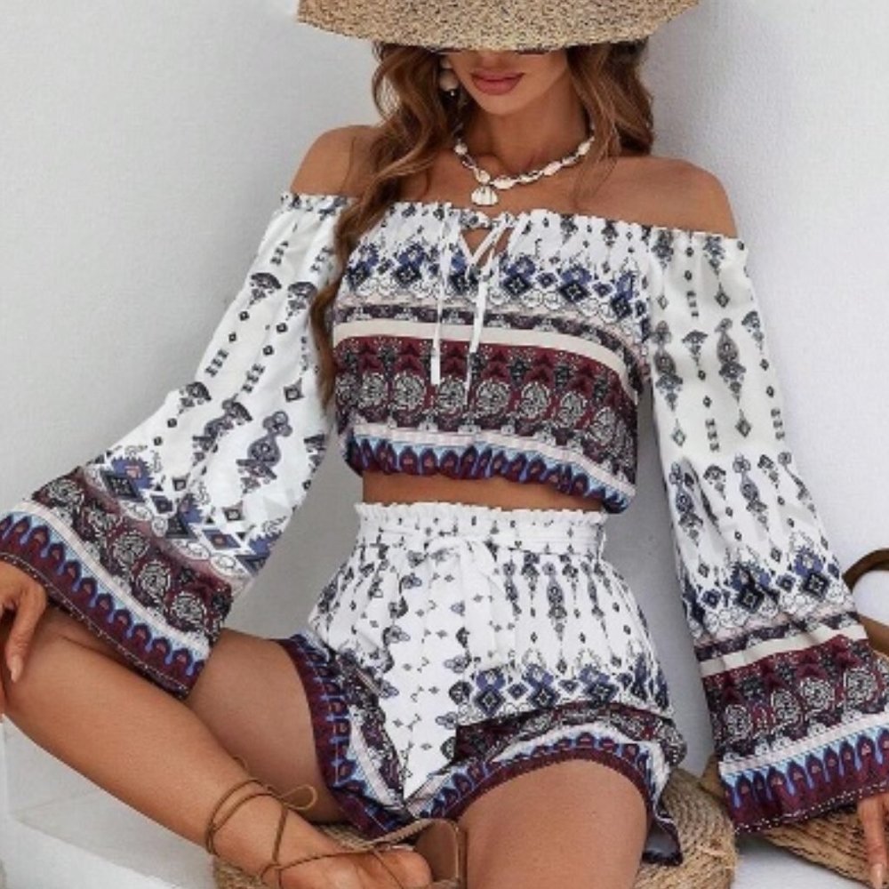 Boho Tribal Crop Top & Shorts